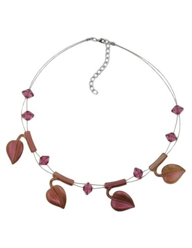 necklace leaf beads purple-coloured on coated flexible wire 44cm