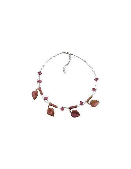 necklace leaf beads purple-coloured on coated flexible wire 44cm