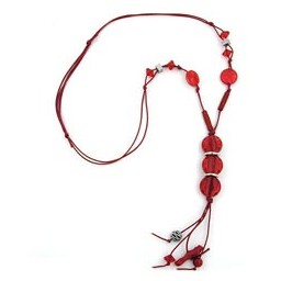 necklace 3 red marbled disk beads great design