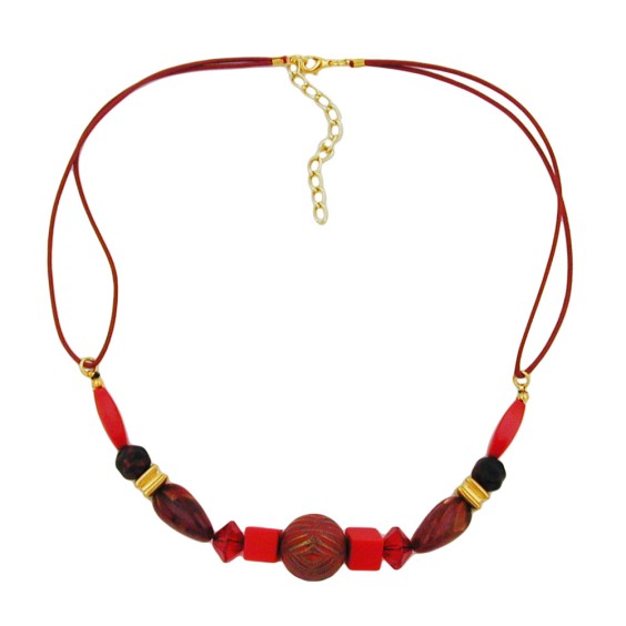 necklace red/ gold coloured & marbled beads