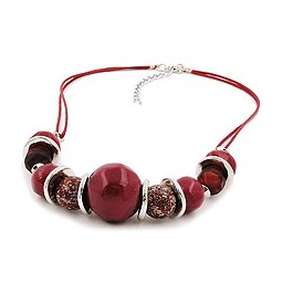 necklace bordeaux/ red/ chrome coloured beads