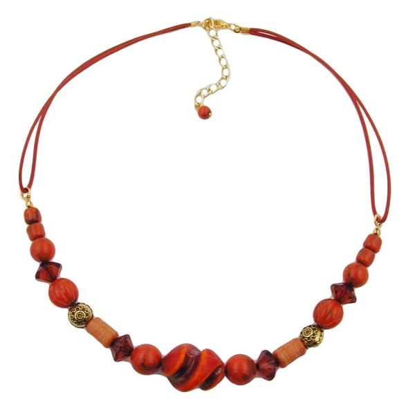 necklace different beads red/ rust/ orange