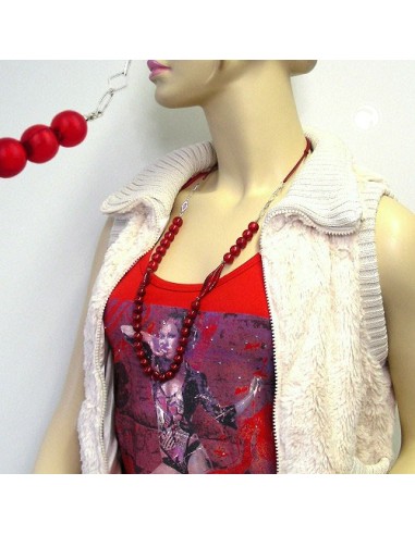 necklace beads raspberry red silky colours
