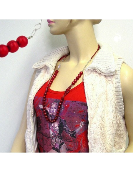 necklace beads raspberry red silky colours