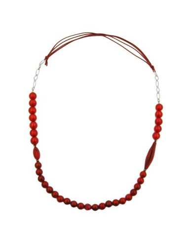 necklace beads raspberry red silky colours