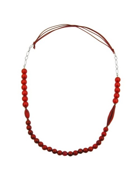 necklace beads raspberry red silky colours