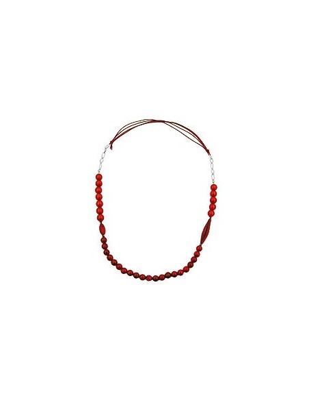 necklace beads raspberry red silky colours