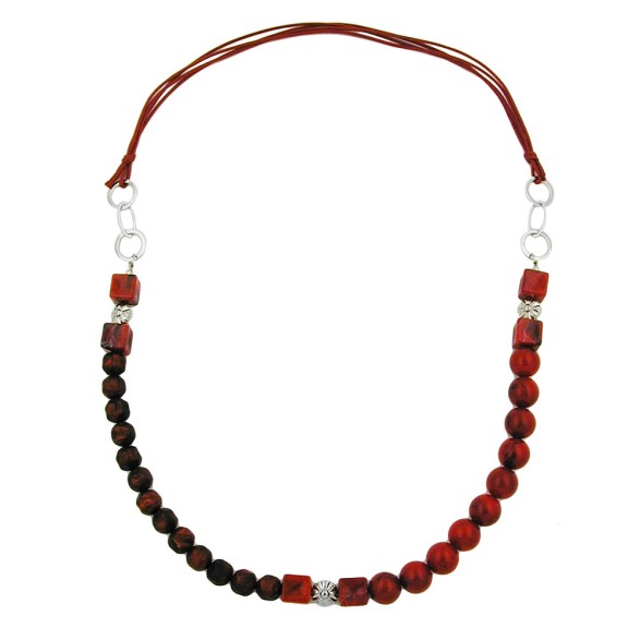 necklace beads red/ dark red chrome chain