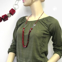 necklace beads red/ dark red chrome chain