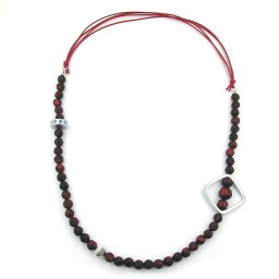 necklace red beads chrome coloured square bead