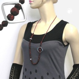 necklace red beads chrome coloured square bead