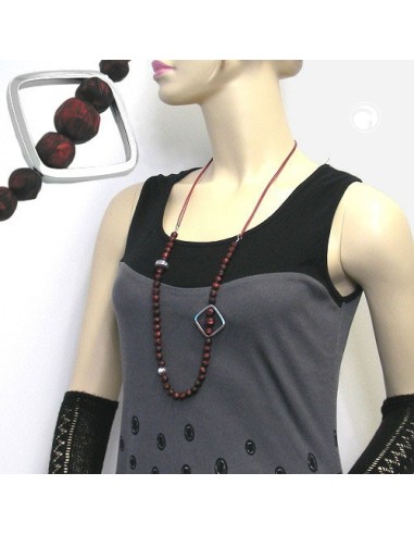 necklace red beads chrome coloured square bead