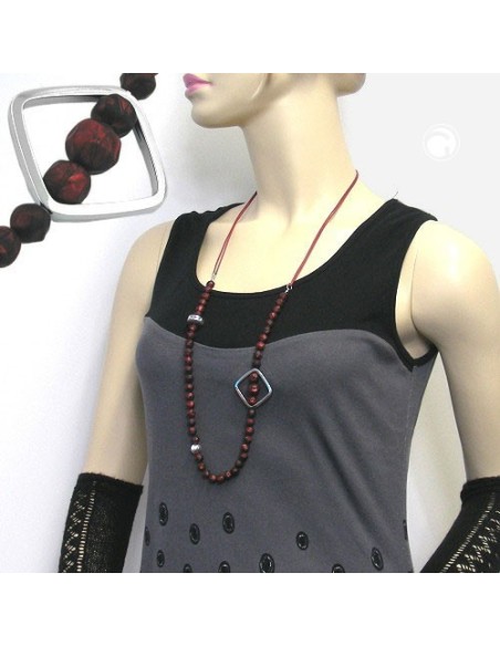 necklace red beads chrome coloured square bead