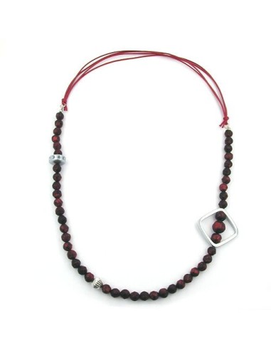 necklace red beads chrome coloured square bead