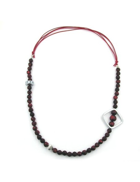 necklace red beads chrome coloured square bead
