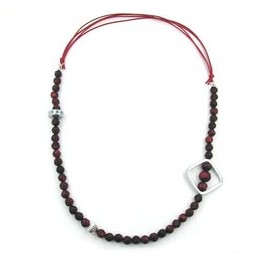 necklace red beads chrome coloured square bead