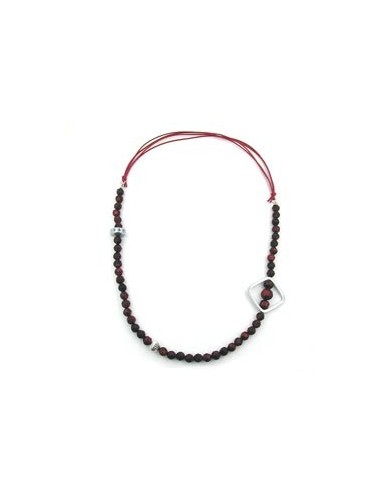 necklace red beads chrome coloured square bead