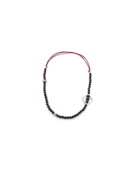 necklace red beads chrome coloured square bead