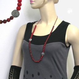 necklace red/black marbled 2 silver coloured designer beads