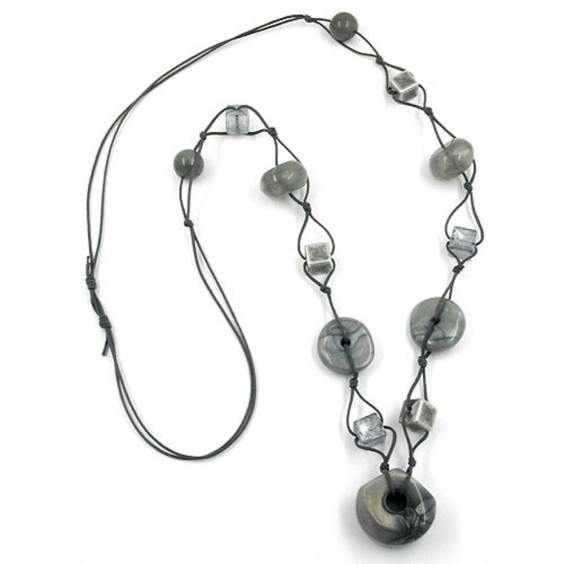 necklace grey-silk beads 90cm