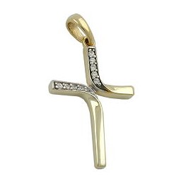 pendant 19x13mm cross bicolor with zirconias 9k gold