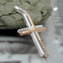 pendant cross two tone 9k white gold