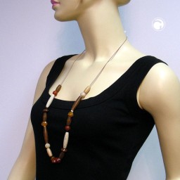 necklace beads brown-rust-red-ivory 90cm