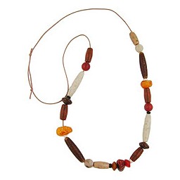 necklace beads brown-rust-red-ivory 90cm