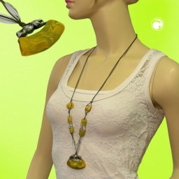 necklace tube flat curved yellow-green 95cm