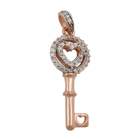 pendant 21x9mm bicolor rhodium plated cubic zirconia 9k rose gold