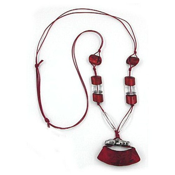 necklace tube flat curved red-silver 95cm