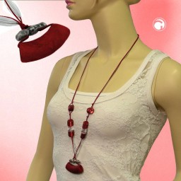 necklace tube flat curved red-silver 95cm