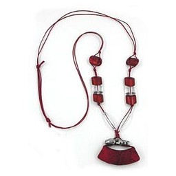 necklace tube flat curved red-silver 95cm