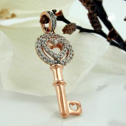 pendant 21x9mm bicolor rhodium plated cubic zirconia 9k rose gold