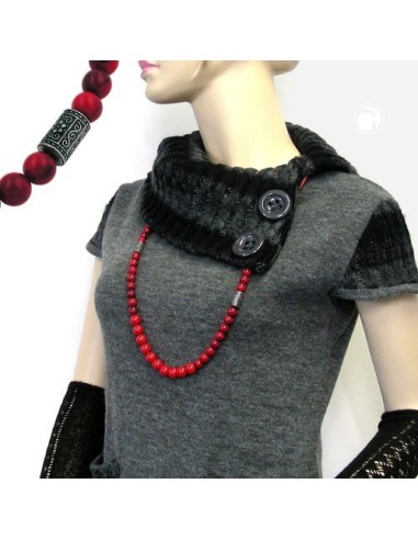 necklace red marbled beads silver coloured fantasy beads