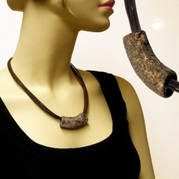 necklace tube flat curved stone-brown 50cm