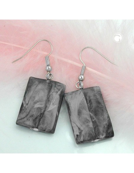hook earrings pillow bead black grey