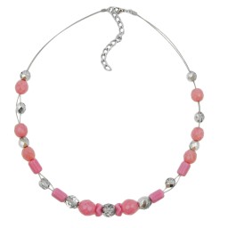 necklace pink and silver-mirrored glass beads