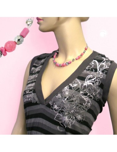 necklace pink and silver-mirrored glass beads