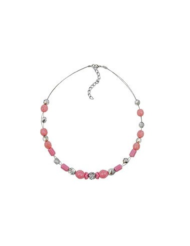 necklace pink and silver-mirrored glass beads