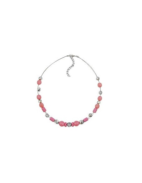 necklace pink and silver-mirrored glass beads