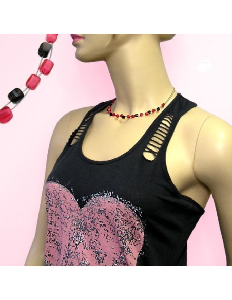 necklace glass beads cube beads pink and brown