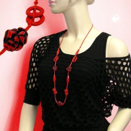 necklace red/black beads on red cord 100cm