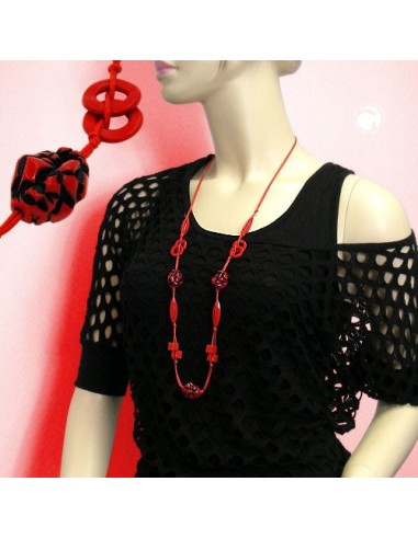 necklace red/black beads on red cord 100cm