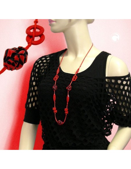 necklace red/black beads on red cord 100cm