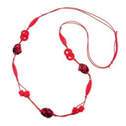 necklace red/black beads on red cord 100cm