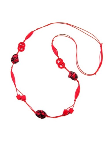 necklace red/black beads on red cord 100cm