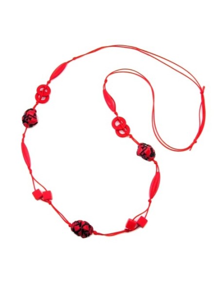 necklace red/black beads on red cord 100cm