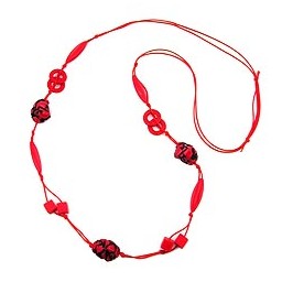 necklace red/black beads on red cord 100cm