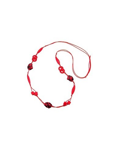 necklace red/black beads on red cord 100cm